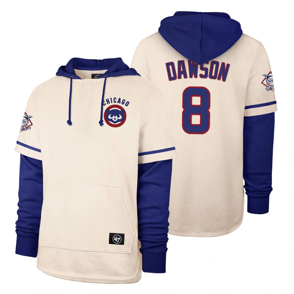 Men Chicago Cubs #8 Dawson Cream 2021 Pullover Hoodie MLB Jersey